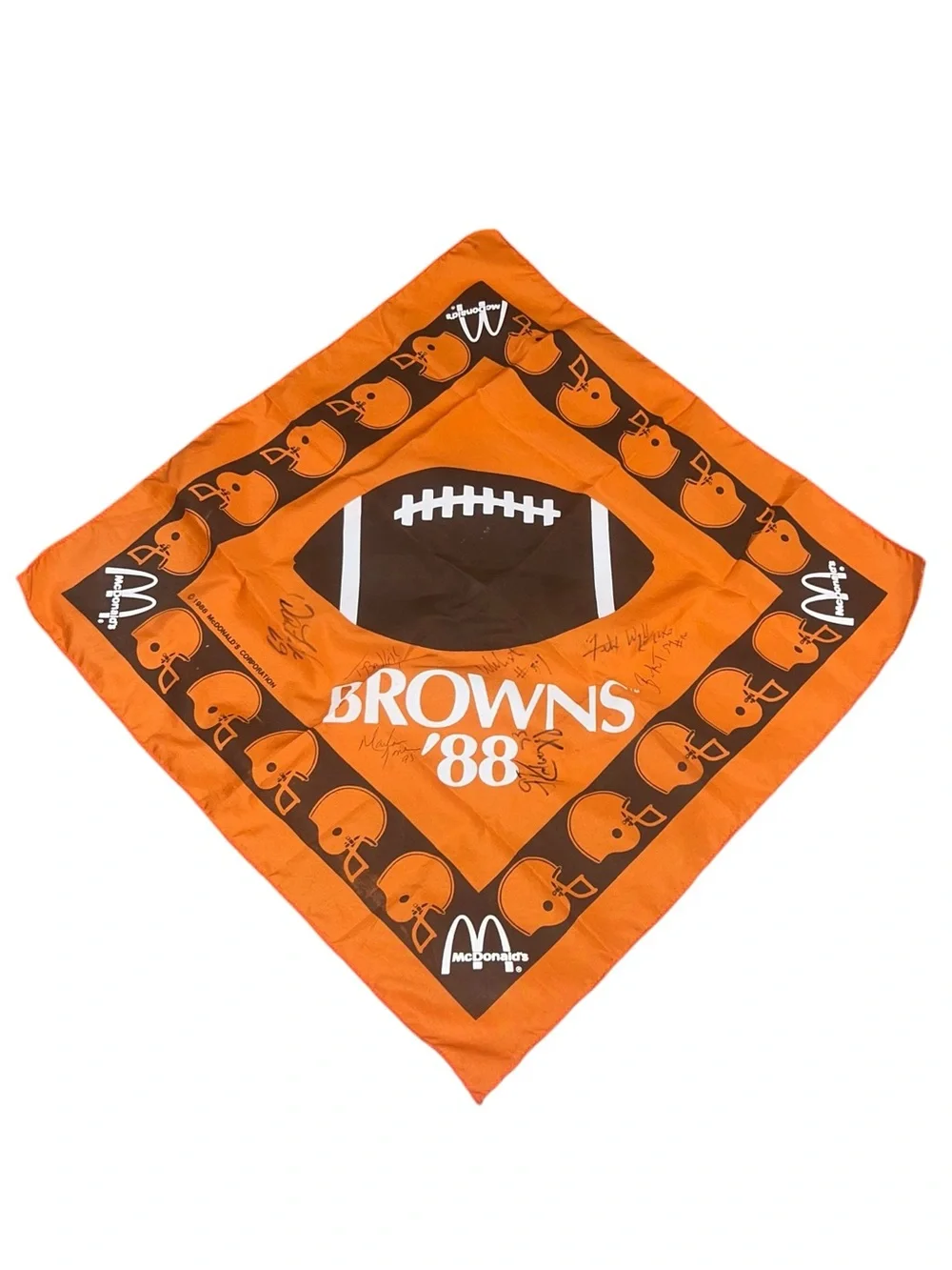 VTG Cleveland Browns McDonalds 1988 Bandanna Scarf w/ 7 Autographs NFL